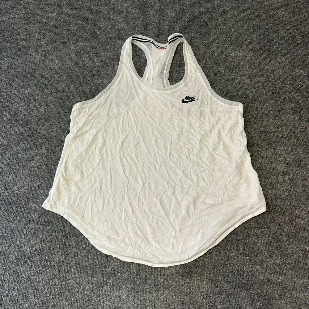 Nike Tank Top Womens Size L White Racerback Mesh Breathable Athletic Gym Logo